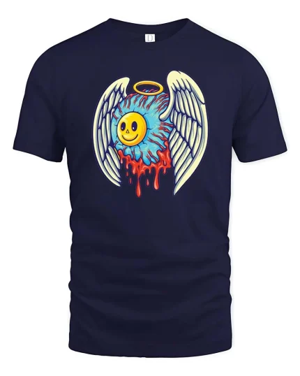 Angel Smile Melting Heart Graphic t-shirt Soft Feel - navy t-shirt on white background
