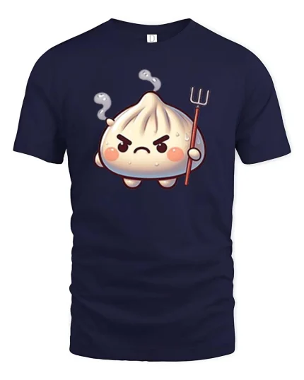 Angry Dumpling Devil Cute Cartoon Graphic t-shirt Soft - navy t-shirt on white background