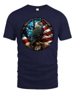 Patriotic Eagle American Flag Stained Glass Style t-shirt - navy t-shirt on white background