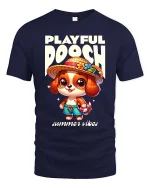 Playful Dog Summer Vibes Cute Cartoon Style t-shirt Soft - navy t-shirt on white background