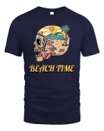 Skull Beach Time Summer Vibes Graphic t-shirt Soft Feel - navy t-shirt on white background