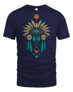 Tribal Chief Feather Headdress Graphic t-shirt Premium - navy t-shirt on white background