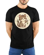 Cute Taurus Cat Zodiac Cartoon Graphic t-shirt Soft Feel - model wearing black tee with hands behind back