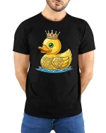 Royal Crown Duck Cute Graphic t-shirt Premium Soft Feel - model wearing black tee with hands behind back