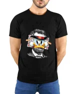 Vintage Duck Parody Portrait Pop Art Graphic t-shirt Soft - model wearing black tee with hands behind back