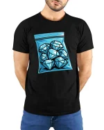 Diamond Ice Bag Graphic Cool Minimal Style t-shirt Soft - model wearing black tee with hands behind back