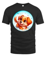 Cute Puppy Bubble Bath Cartoon Adorable Dog Graphic Tshirt - black t-shirt on white background