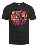 Retro Space Skull Astronaut Cosmic Galaxy Graphic Art Tshirt - black t-shirt on white background