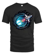 Rocket Into Black Hole Space Travel Sci Fi Graphic Tshirt - black t-shirt on white background