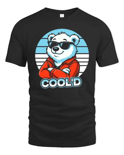 Cool Bear Sunglasses Retro Style Funny Animal Graphic Tshirt - black t-shirt on white background