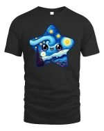 Cute Starry Night Kawaii Art Happy Star Graphic Tshirt - black t-shirt on white background