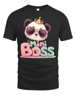 Mini Boss Panda Cute Leader Funny Cartoon Graphic Tshirt - black t-shirt on white background