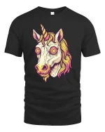 Trippy Unicorn Head Psychedelic Fantasy Graphic Art Tshirt - black t-shirt on white background