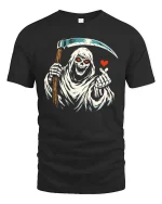 Funny Grim Reaper Love Finger Gothic Humor Graphic Tshirt - black t-shirt on white background