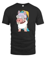 Funny Dizzy Unicorn Cartoon Cute Kawaii Humor Graphic Tshirt - black t-shirt on white background