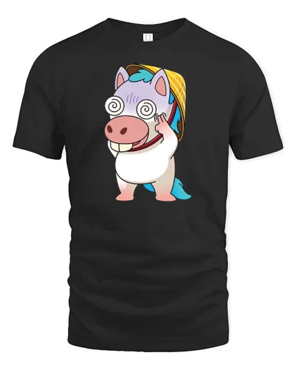 Funny Dizzy Unicorn Cartoon Cute Kawaii Humor Graphic Tshirt - black t-shirt on white background
