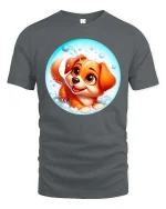 Cute Puppy Bubble Bath Cartoon Adorable Dog Graphic Tshirt - gray t-shirt on white background
