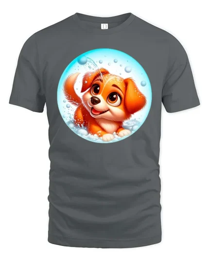 Cute Puppy Bubble Bath Cartoon Adorable Dog Graphic Tshirt - gray t-shirt on white background