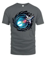 Rocket Into Black Hole Space Travel Sci Fi Graphic Tshirt - gray t-shirt on white background