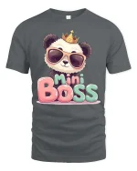 Mini Boss Panda Cute Leader Funny Cartoon Graphic Tshirt - gray t-shirt on white background
