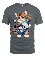Cute Mischief Cat Skull Potion Gothic Funny Graphic Tshirt - gray t-shirt on white background