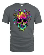 Psychedelic Neon Skull Mushroom Trippy Graphic Art Tshirt - gray t-shirt on white background