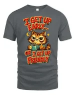 Funny Grumpy Cat Coffee I Get Up Early Humor Graphic Tshirt - gray t-shirt on white background