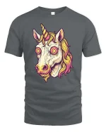 Trippy Unicorn Head Psychedelic Fantasy Graphic Art Tshirt - gray t-shirt on white background