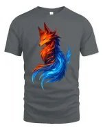 Fire Ice Fox Elemental Fantasy Colorful Graphic Art Tshirt - gray t-shirt on white background