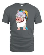 Funny Dizzy Unicorn Cartoon Cute Kawaii Humor Graphic Tshirt - gray t-shirt on white background