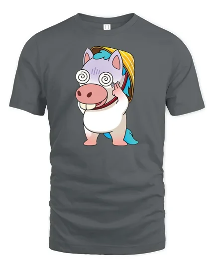 Funny Dizzy Unicorn Cartoon Cute Kawaii Humor Graphic Tshirt - gray t-shirt on white background