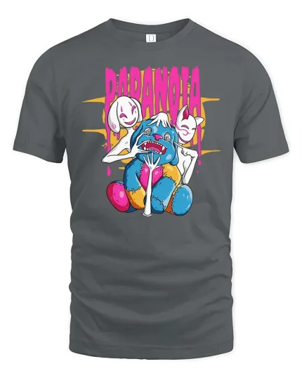 Paranoia Creepy Doll Mask Horror Dark Humor Graphic Tshirt - gray t-shirt on white background