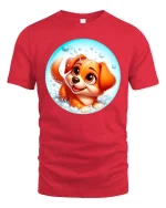 Cute Puppy Bubble Bath Cartoon Adorable Dog Graphic Tshirt - red t-shirt on white background