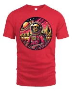 Retro Space Skull Astronaut Cosmic Galaxy Graphic Art Tshirt - red t-shirt on white background