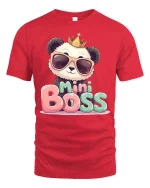 Mini Boss Panda Cute Leader Funny Cartoon Graphic Tshirt - red t-shirt on white background