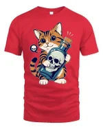 Cute Mischief Cat Skull Potion Gothic Funny Graphic Tshirt - red t-shirt on white background