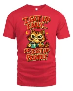 Funny Grumpy Cat Coffee I Get Up Early Humor Graphic Tshirt - red t-shirt on white background