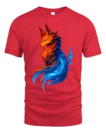 Fire Ice Fox Elemental Fantasy Colorful Graphic Art Tshirt - red t-shirt on white background
