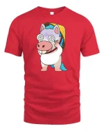 Funny Dizzy Unicorn Cartoon Cute Kawaii Humor Graphic Tshirt - red t-shirt on white background