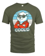 Cool Bear Sunglasses Retro Style Funny Animal Graphic Tshirt - military green t-shirt on white background