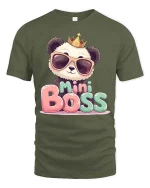 Mini Boss Panda Cute Leader Funny Cartoon Graphic Tshirt - military green t-shirt on white background