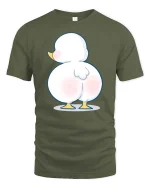 Funny Cute Duck Butt Cartoon Humor Graphic Animal Tshirt - military green t-shirt on white background