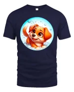 Cute Puppy Bubble Bath Cartoon Adorable Dog Graphic Tshirt - navy t-shirt on white background