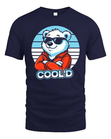 Cool Bear Sunglasses Retro Style Funny Animal Graphic Tshirt - navy t-shirt on white background