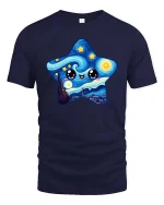 Cute Starry Night Kawaii Art Happy Star Graphic Tshirt - navy t-shirt on white background