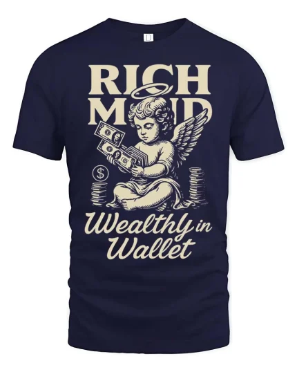 Rich Mind Wealthy Wallet Vintage Money Angel Graphic Tshirt - navy t-shirt on white background