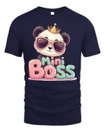 Mini Boss Panda Cute Leader Funny Cartoon Graphic Tshirt - navy t-shirt on white background