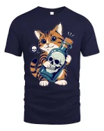 Cute Mischief Cat Skull Potion Gothic Funny Graphic Tshirt - navy t-shirt on white background