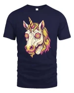Trippy Unicorn Head Psychedelic Fantasy Graphic Art Tshirt - navy t-shirt on white background