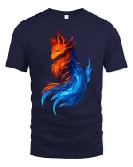 Fire Ice Fox Elemental Fantasy Colorful Graphic Art Tshirt - navy t-shirt on white background